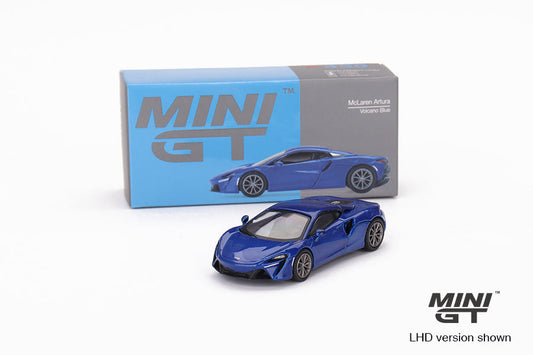 Mclaren Artura Volcano Blue 1:64 scale model car - Mini GT