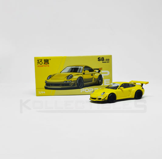 Porsche Rwb 997 yellow 1:64 scale model car- Xcartoys x Poprace
